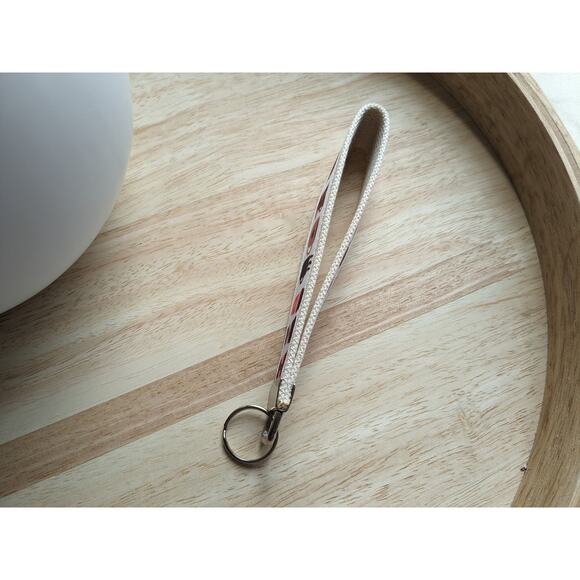 Coffee Cup Keychain Wristlet Feather Boho Fabric Key Ring FOB Espresso Gift Item - Picture 5 of 7